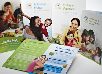 Folded nutritional brochures printed in Spanish.