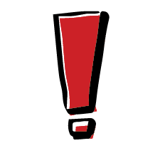 Graphic illustration in black and white of an exclamation point filled in with red.
