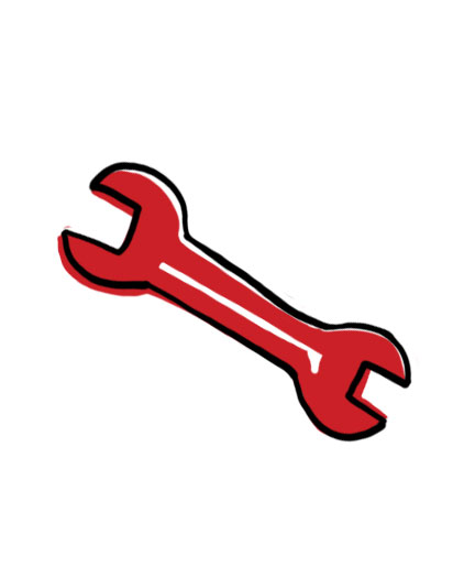 Graphic illustration of a red wrench.