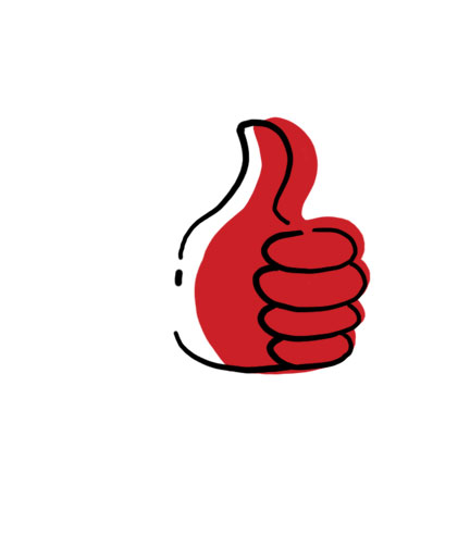 Graphic illustration of a hand colored in red giving the 'thumbs-up' sign.