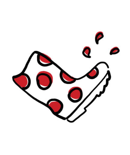 Graphic illustration of a white boot with red circles in a kicking motion.