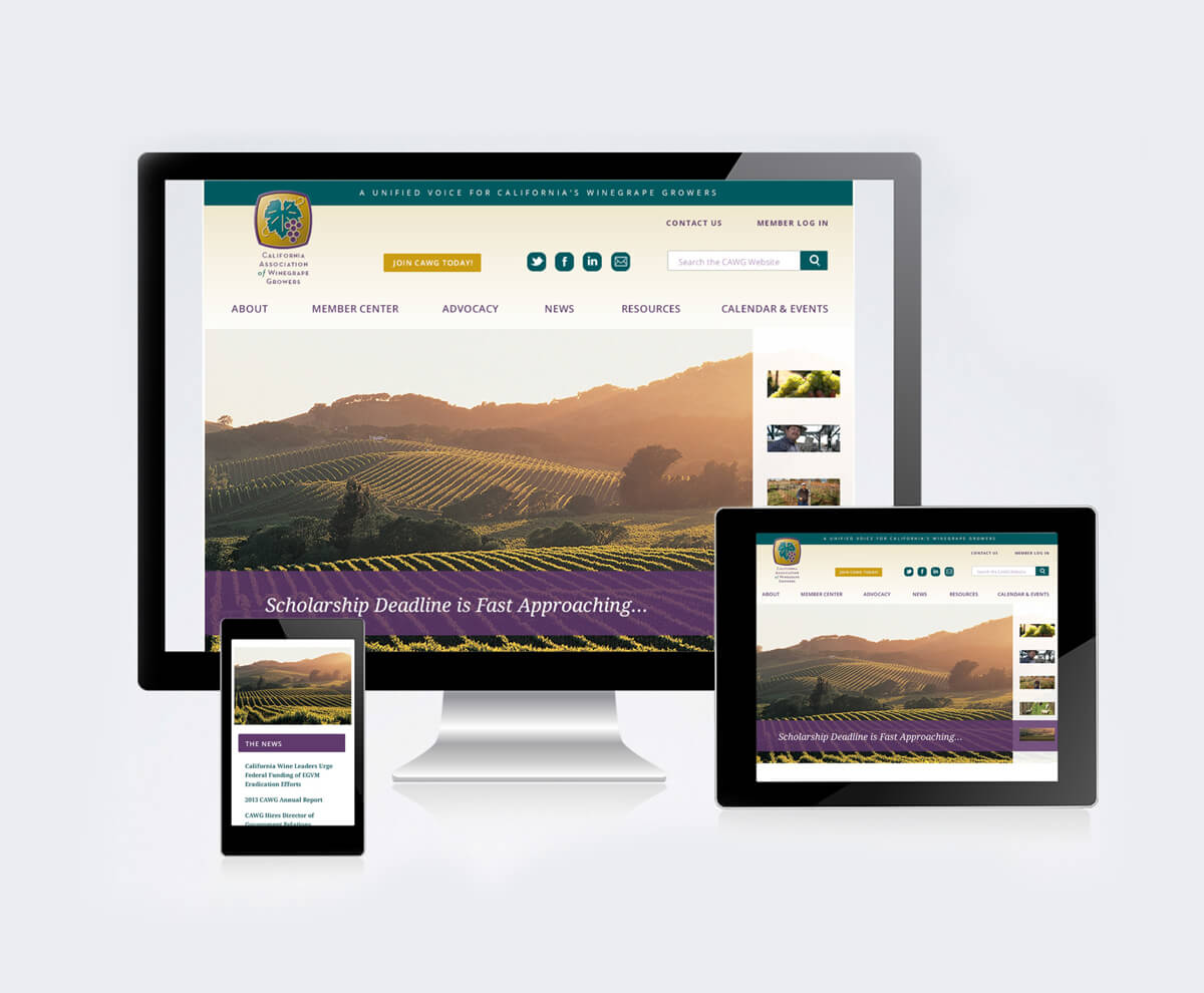 California Association of Winegrape Growers website preview on various screen sizes