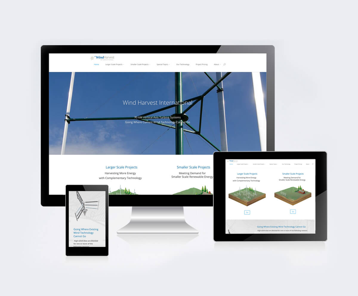 Wind Harvest International website preview on various screen sizes