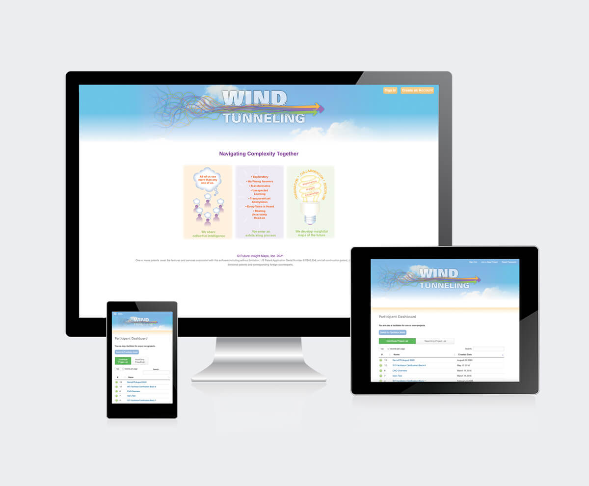 WindTunneling website preview on various screen sizes