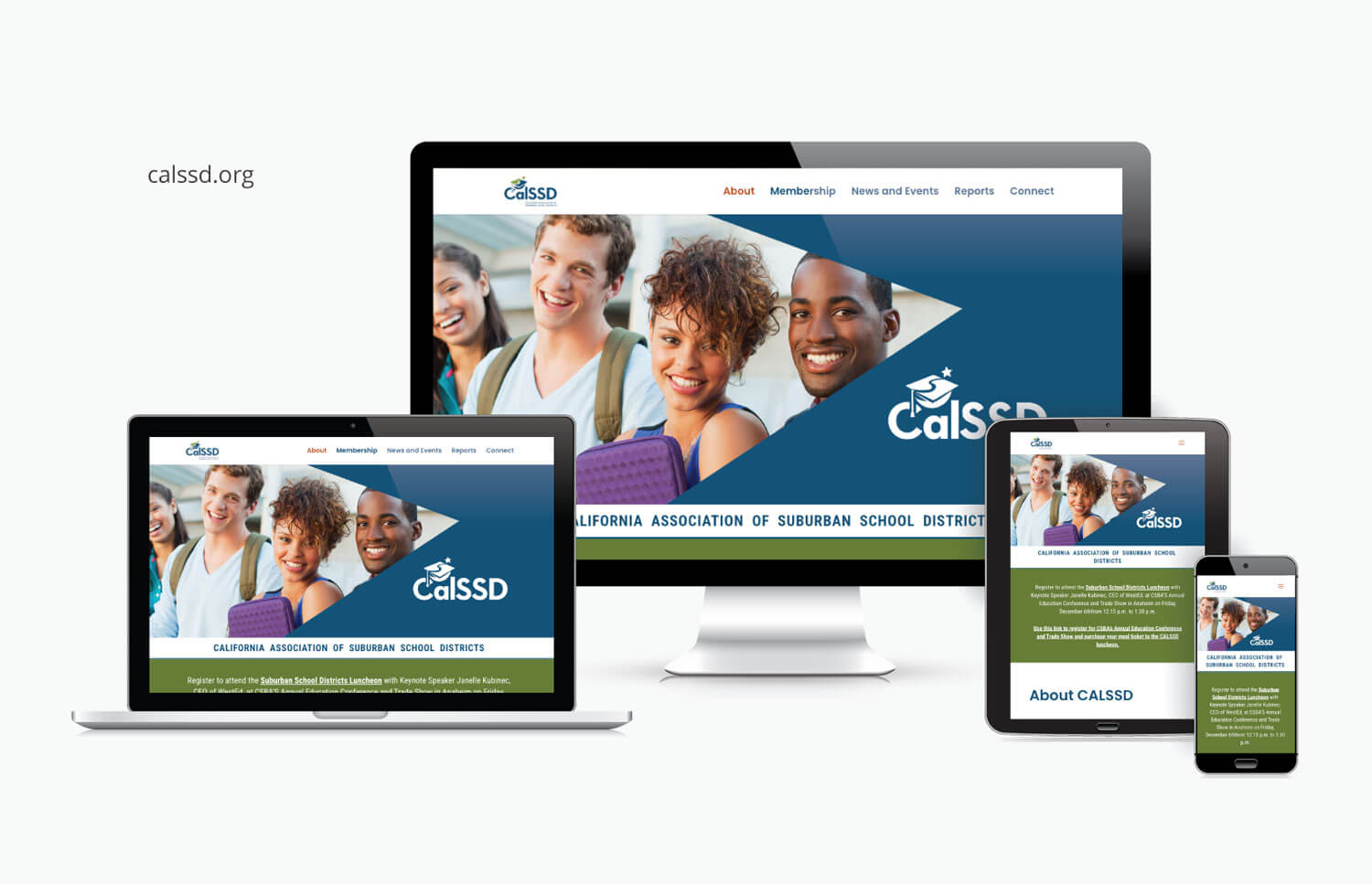 California Association of Suburban School Districts website preview on various screen sizes