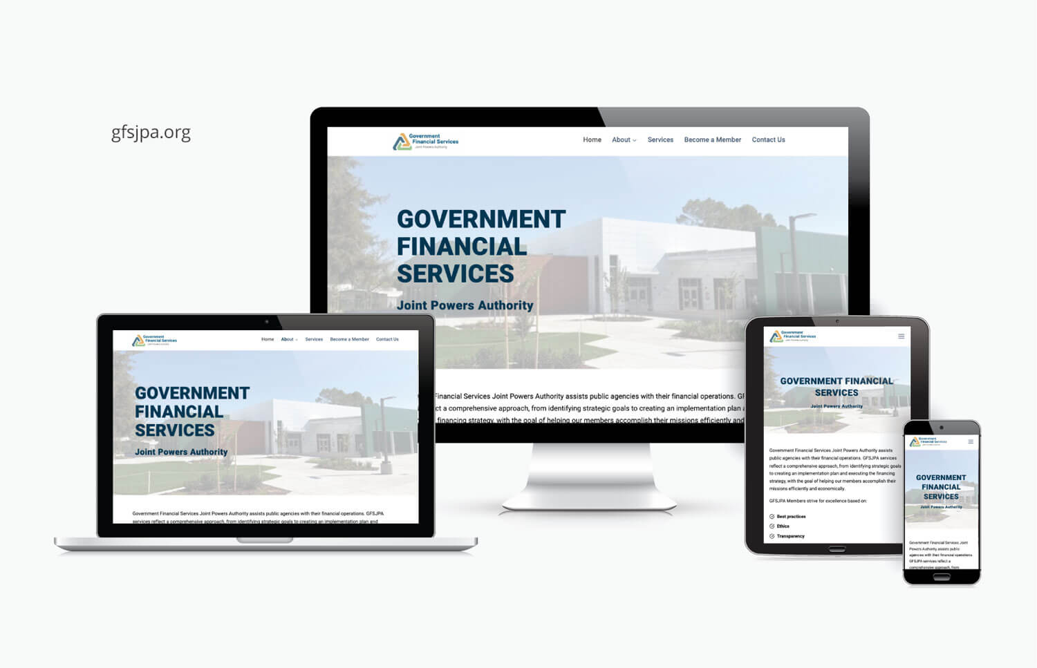 Government Financial Services Joint Powers Authority website preview on various screen sizes