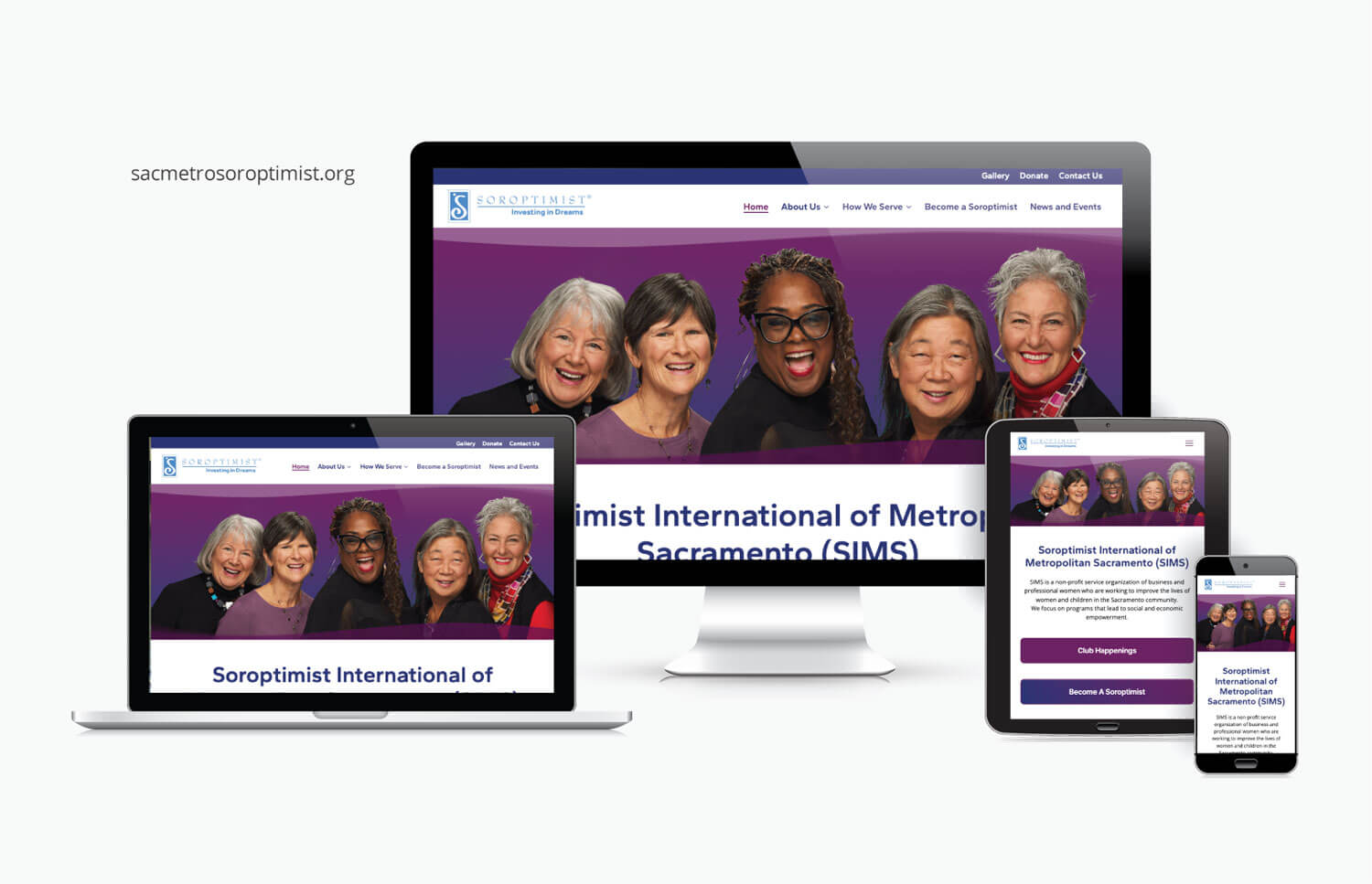 Soroptimist International of Metropolitan Sacramento website preview on various screen sizes