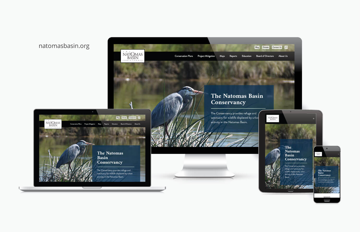 The Natomas Basin Conservancy website preview on various screen sizes